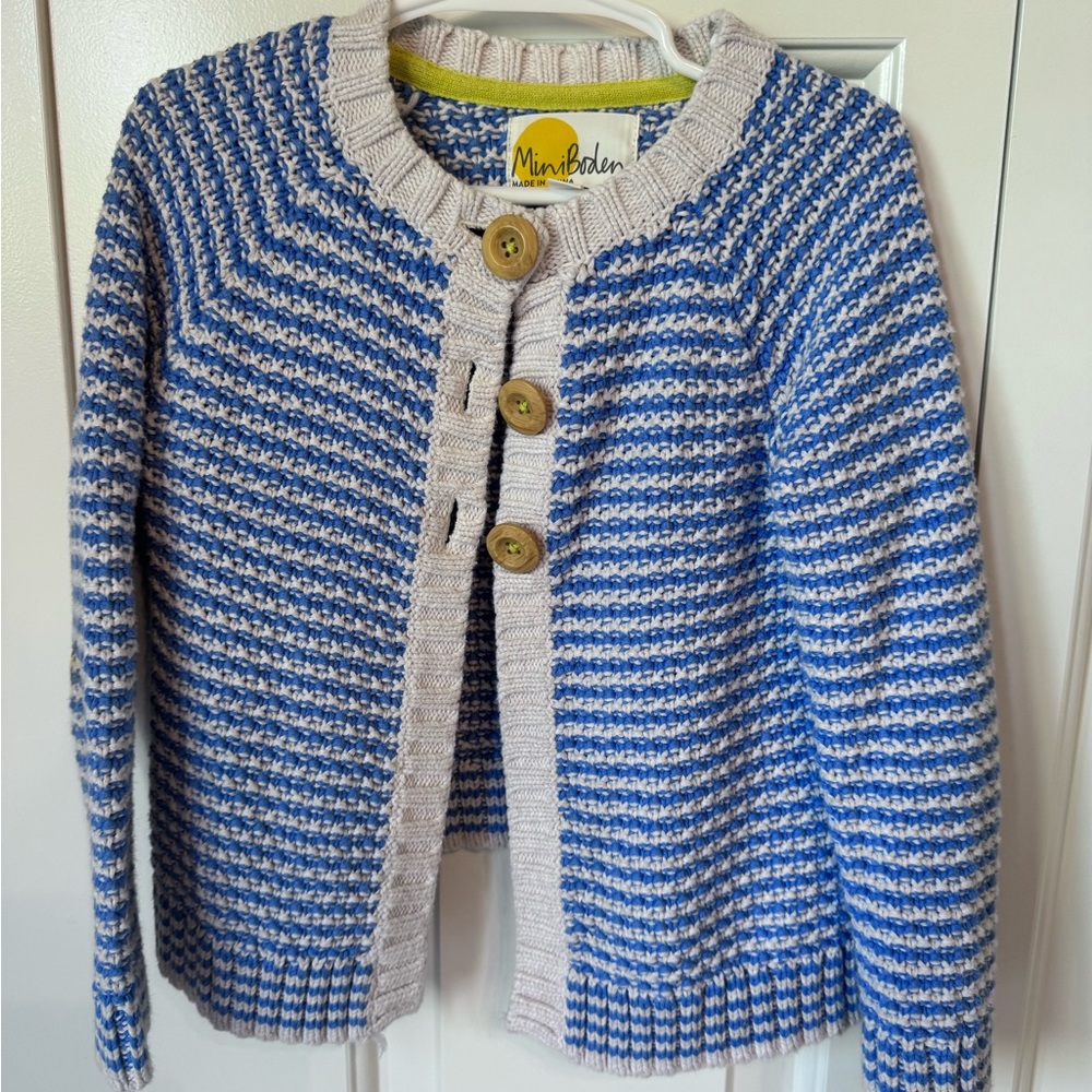 Mini Boden Blue and White Knit Cardigan